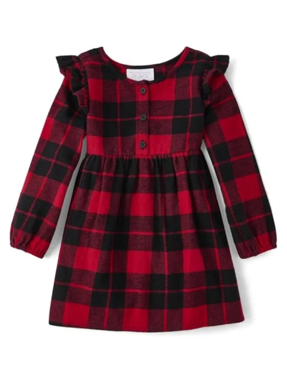 Children's Place Toddler Girls Long Sleeve Red Plaid Casual Dress 3T